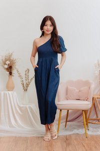 Kirby Smocked Toga Jumpsuit in Navy