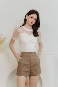 Serenity Mesh Polka Dots Top in White 