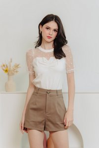 Serenity Mesh Polka Dots Top in White 