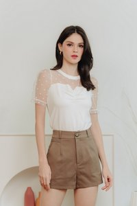 Serenity Mesh Polka Dots Top in White 