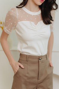 Serenity Mesh Polka Dots Top in White 