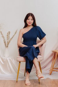 Kirby Smocked Toga Jumpsuit in Navy