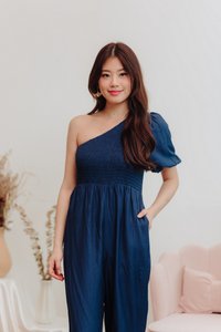 Kirby Smocked Toga Jumpsuit in Navy