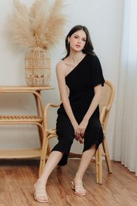 Kirby Smocked Toga Jumpsuit in Black