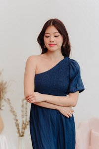 Kirby Smocked Toga Jumpsuit in Navy