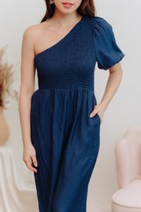 Kirby Smocked Toga Jumpsuit in Navy