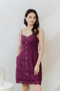 Sadie Eyelet Camisole Dress in Deep Purple (XS)