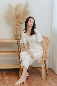 Adora Ruched Sleeve Jumpsuit in White (XXL)