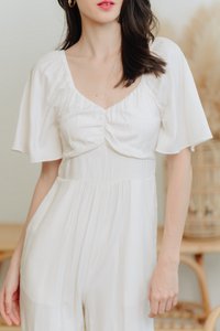Adora Ruched Sleeve Jumpsuit in White (XXL)