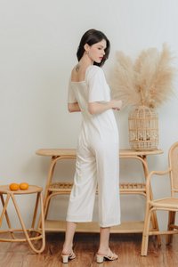 Adora Ruched Sleeve Jumpsuit in White (XXL)