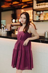 Penny Eyelet Drawstring Dress in Deep Purple (XS)