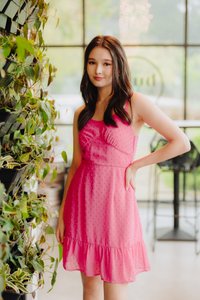 Symons Swiss Dots Camisole Dress in Hot Pink