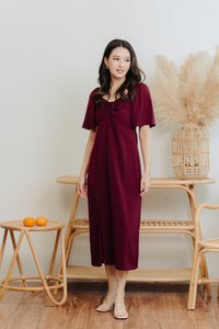 Freya Ruched Midi Slit Dress in Wine Red(M)