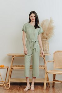 Eugenia Crochet Trimming Jumpsuit in Sage Green