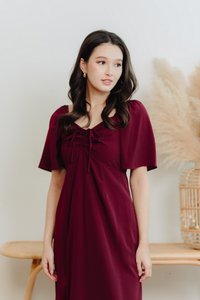 Freya Ruched Midi Slit Dress in Wine Red(M)