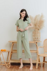 Eugenia Crochet Trimming Jumpsuit in Sage Green