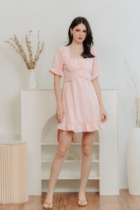 Imogen Pleated Waist Dress in Light Pink (XS)