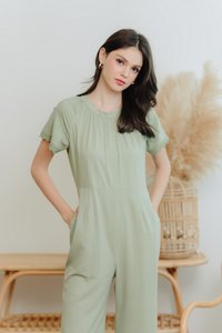 Eugenia Crochet Trimming Jumpsuit in Sage Green