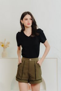 Poppy Eyelet High Waisted Short in Olive