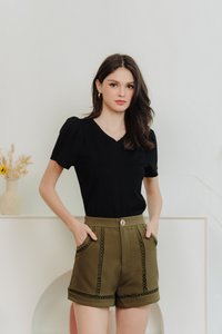 Poppy Eyelet High Waisted Short in Olive