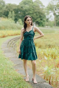 Adele Sweetheart Tiered Dress in Forest