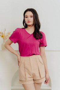 Poppy Eyelet High Waisted Short in Nude