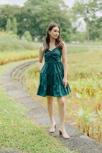 Adele Sweetheart Tiered Dress in Forest