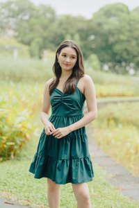 Adele Sweetheart Tiered Dress in Forest