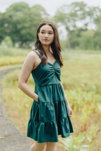 Adele Sweetheart Tiered Dress in Forest