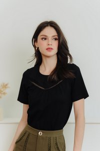 Bethany Embroidery Cotton Tee in Black (XS)