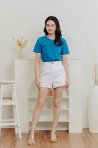 Bethany Embroidery Cotton Tee in Cyan Blue