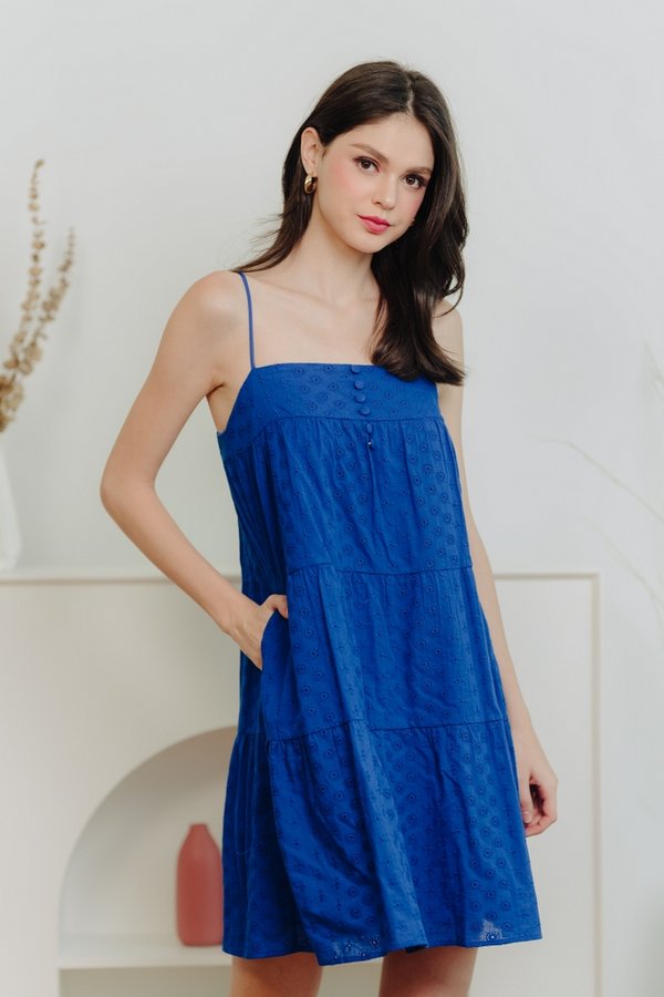 Faith Eyelet Camisole Dress in Cobalt Blue (XS)