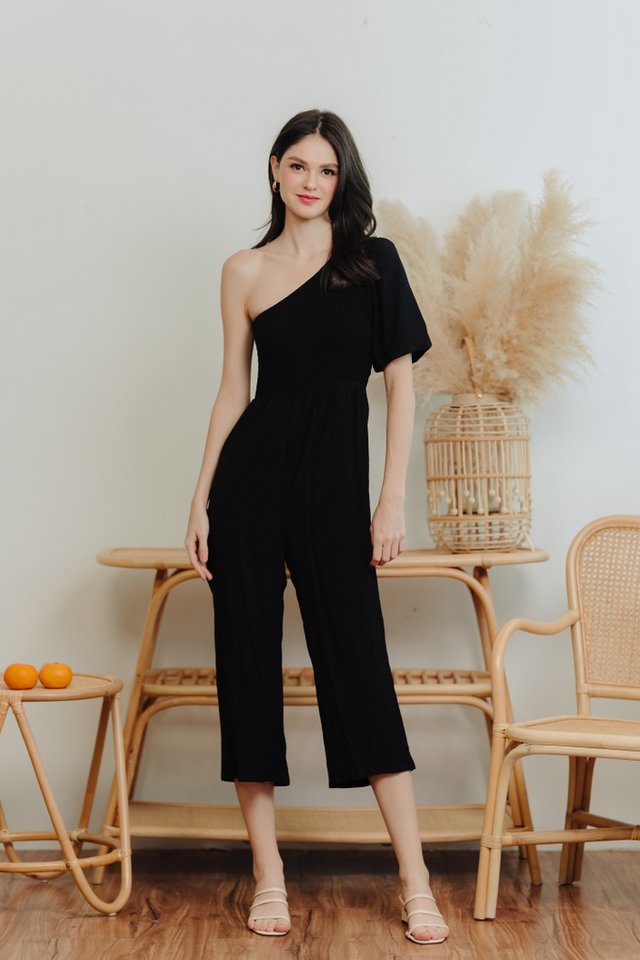 Kirby Smocked Toga Jumpsuit in Black