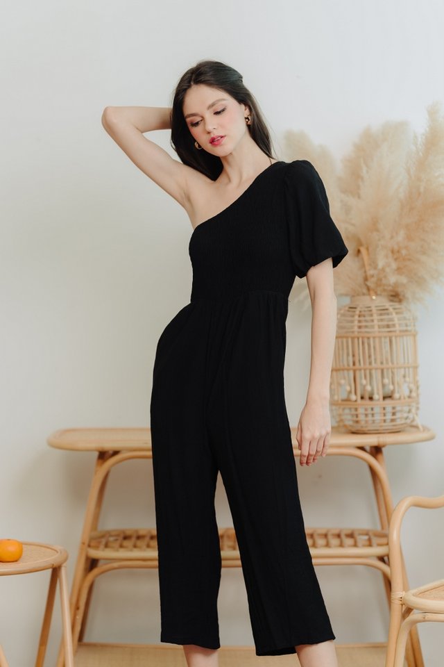 Kirby Smocked Toga Jumpsuit in Black