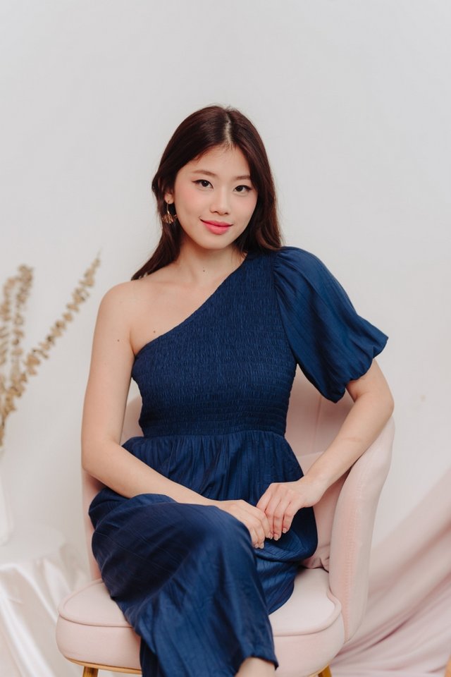 Kirby Smocked Toga Jumpsuit in Navy