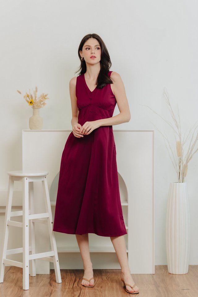 Christelle Buttons Maxi Dress in Wine Red