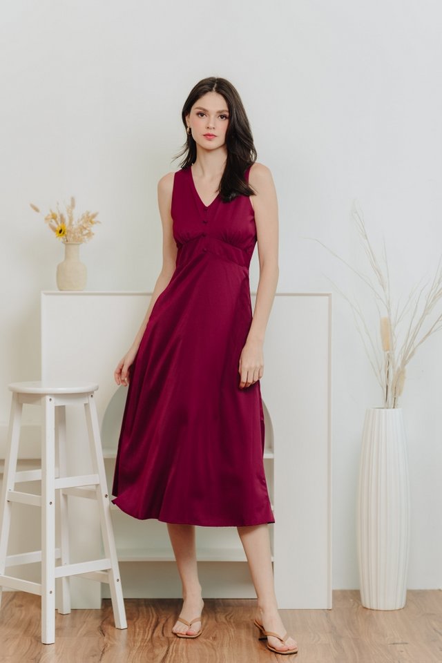 Christelle Buttons Maxi Dress in Wine Red