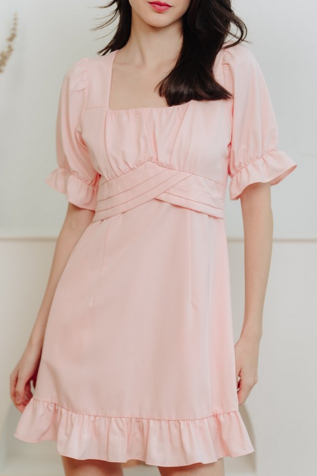 Imogen Pleated Waist Dress in Light Pink