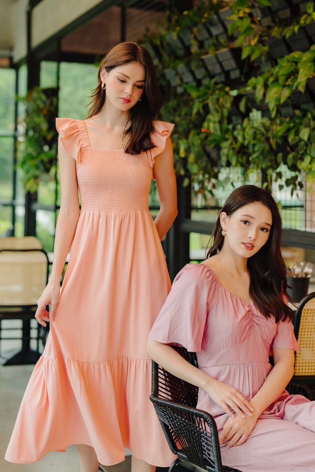 Audrey Smocked Maxi Dress in Peach (S)