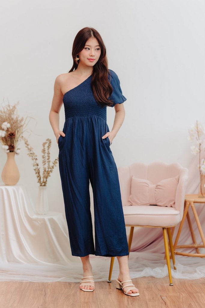 Kirby Smocked Toga Jumpsuit in Navy