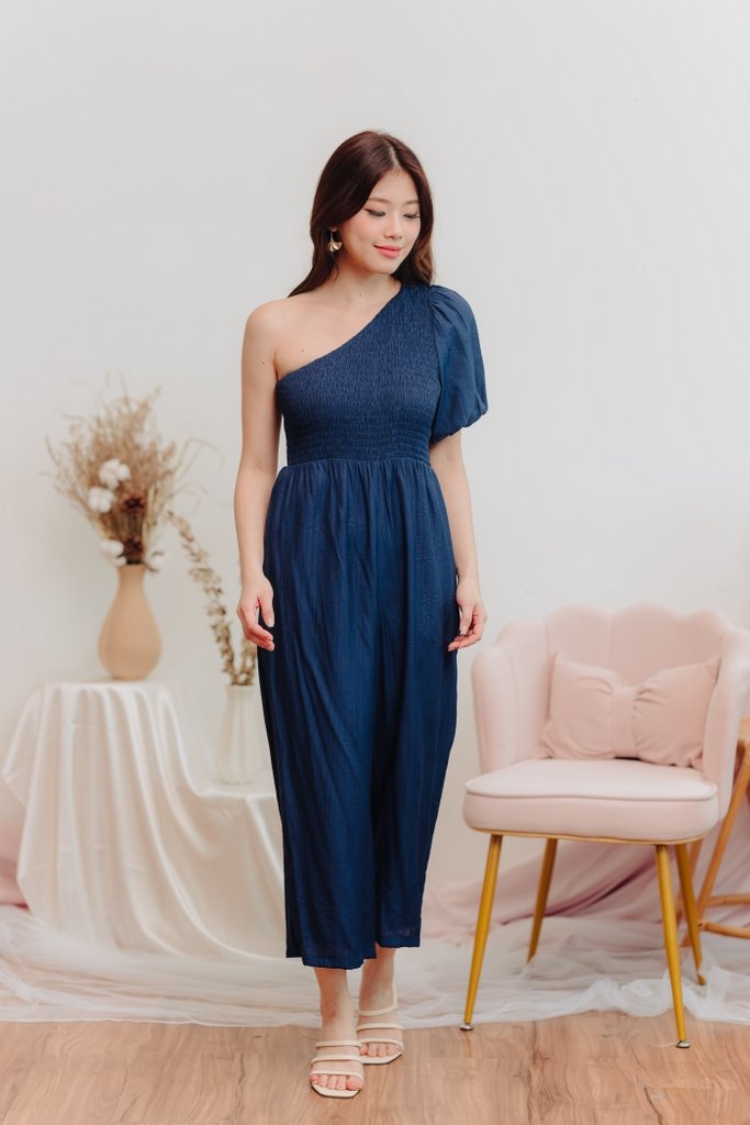 Kirby Smocked Toga Jumpsuit in Navy