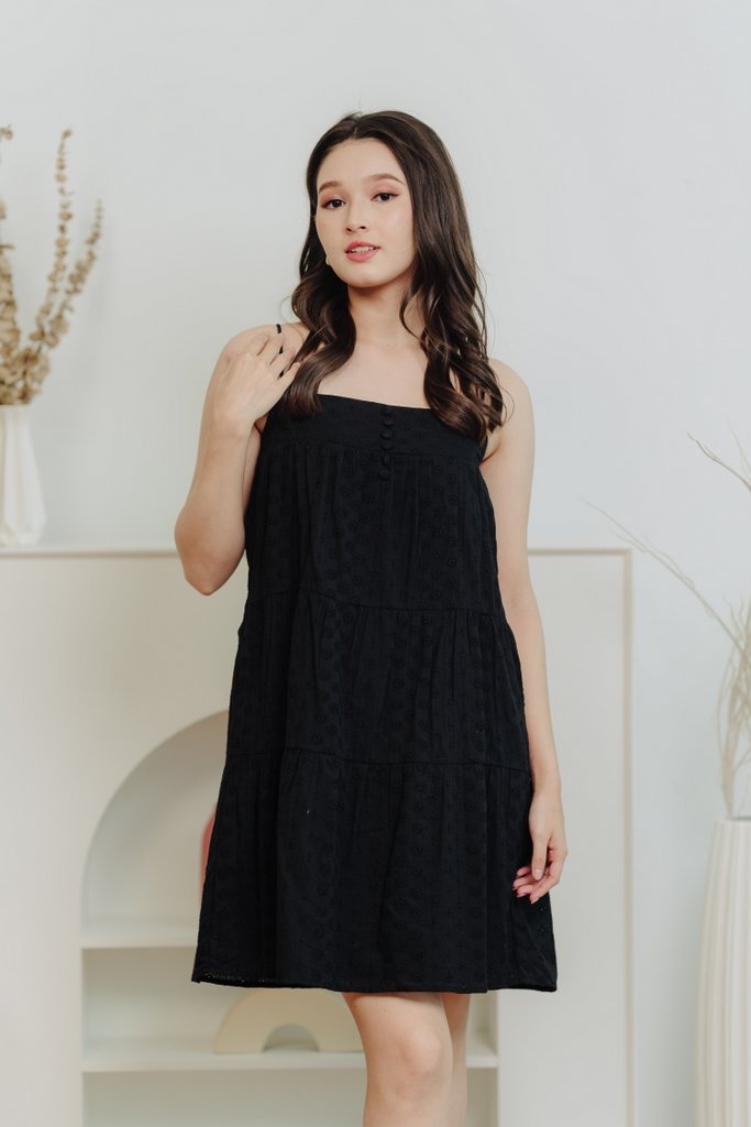 Faith Eyelet Camisole Dress in Black (XS)