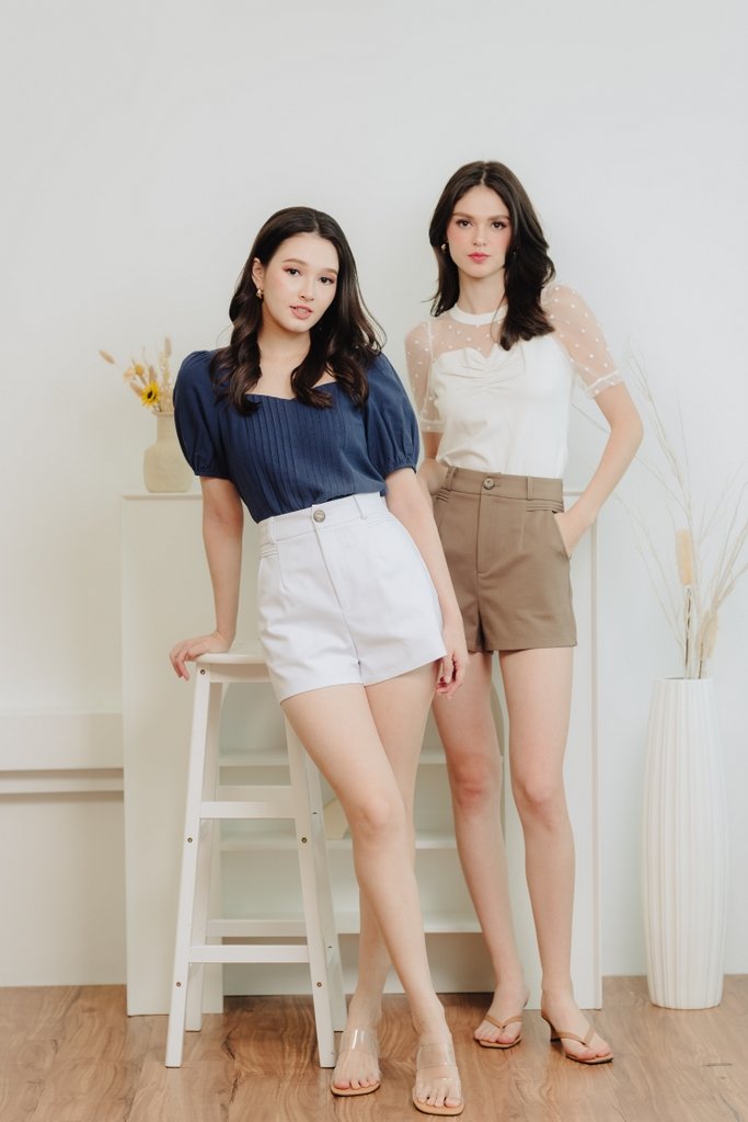 Serenity Mesh Polka Dots Top in White 