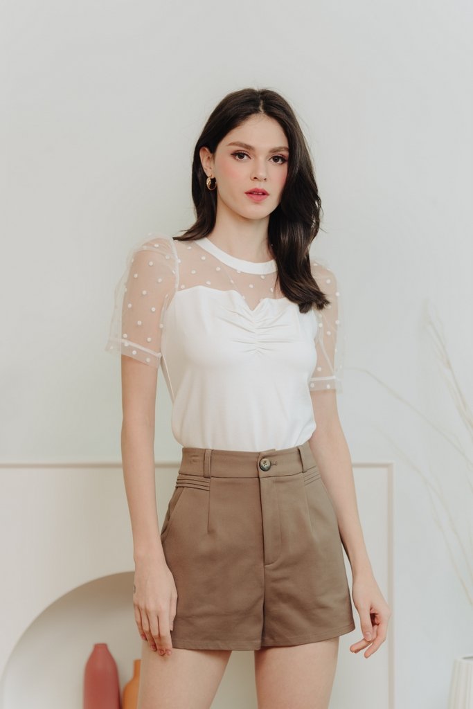 Serenity Mesh Polka Dots Top in White 