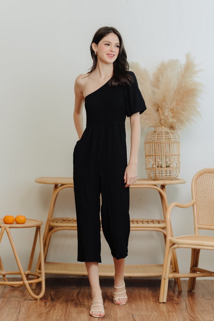 Kirby Smocked Toga Jumpsuit in Black