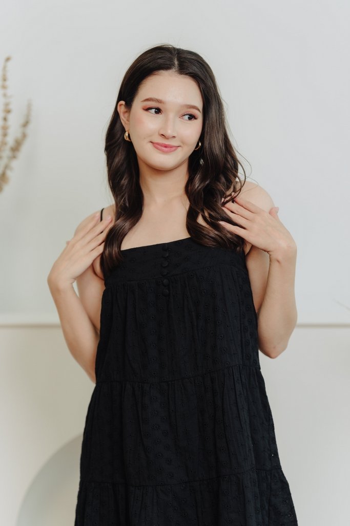 Faith Eyelet Camisole Dress in Black (XS)