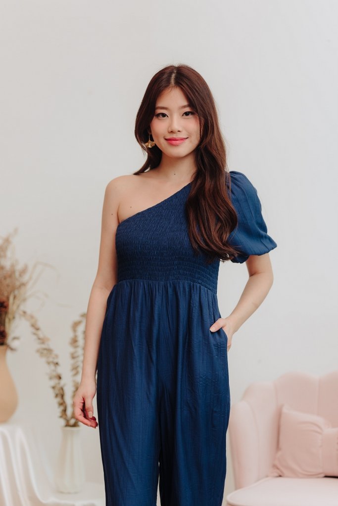 Kirby Smocked Toga Jumpsuit in Navy