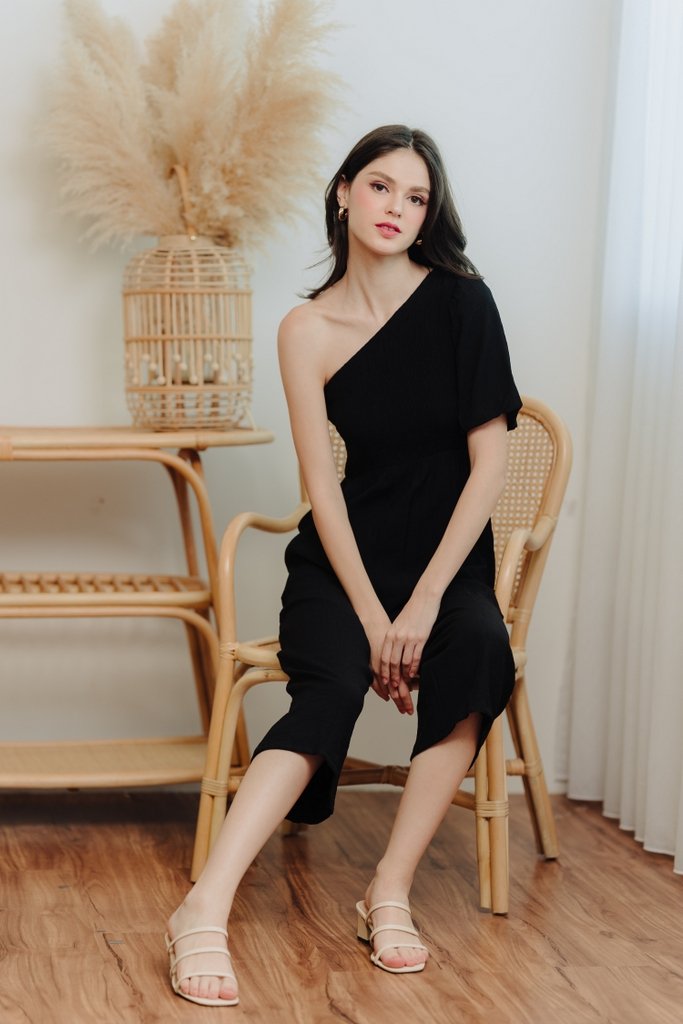 Kirby Smocked Toga Jumpsuit in Black
