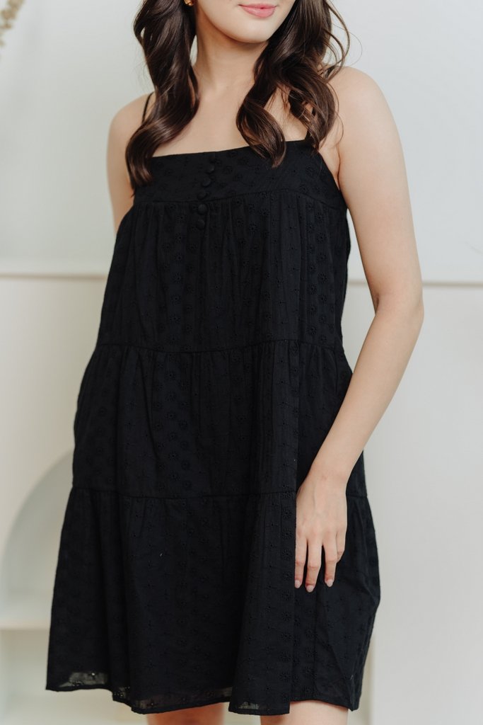Faith Eyelet Camisole Dress in Black (XS)