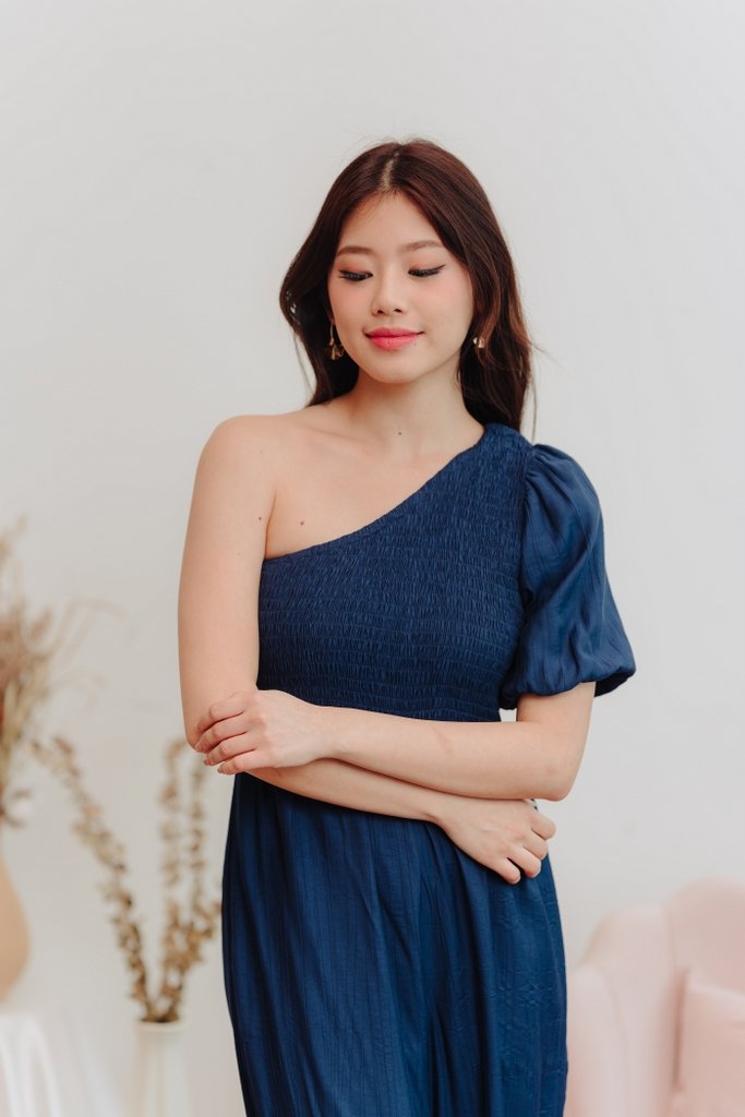Kirby Smocked Toga Jumpsuit in Navy